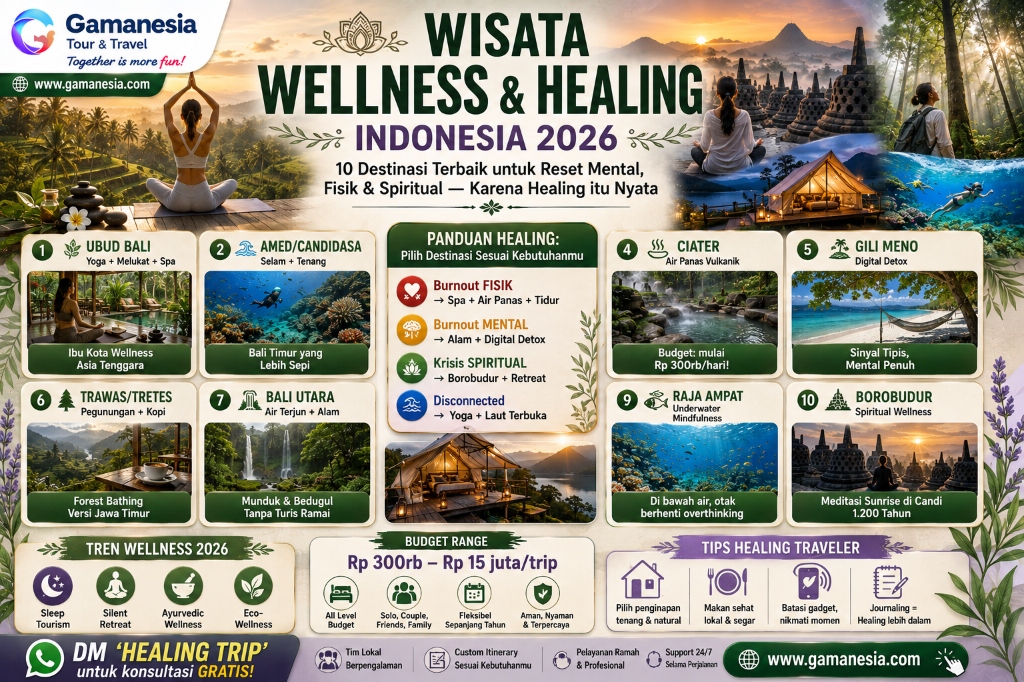 Wisata Wellness & Healing Indonesia 2026: 10 Destinasi Terbaik untuk Reset Mental & Fisik | Gamanesia